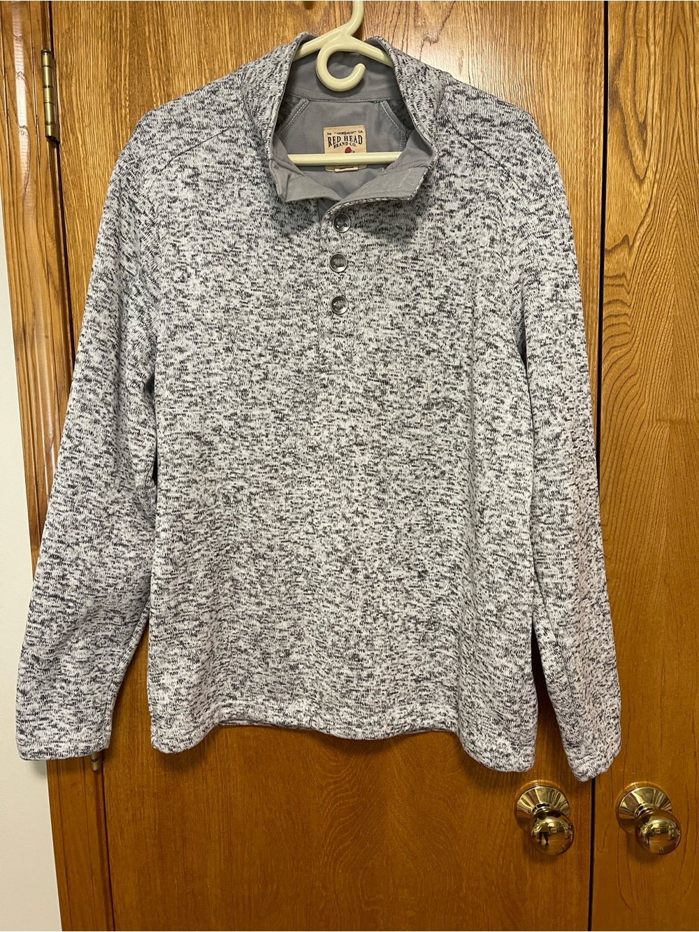 RedHead Men's Heathered Light Gray Button Henley Pullover